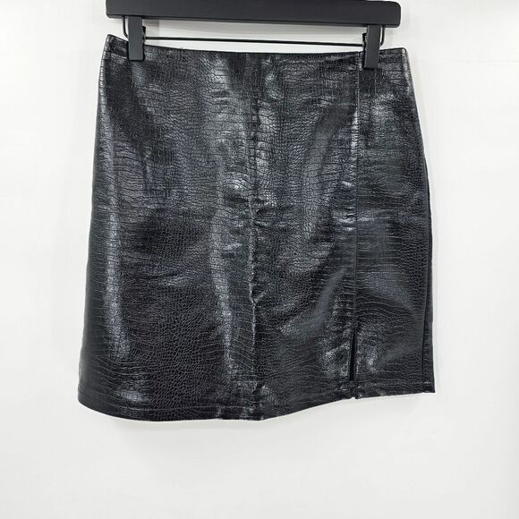 Topshop faux leather skirt black 8 medium large alligator mini slit - Picture 1 of 3